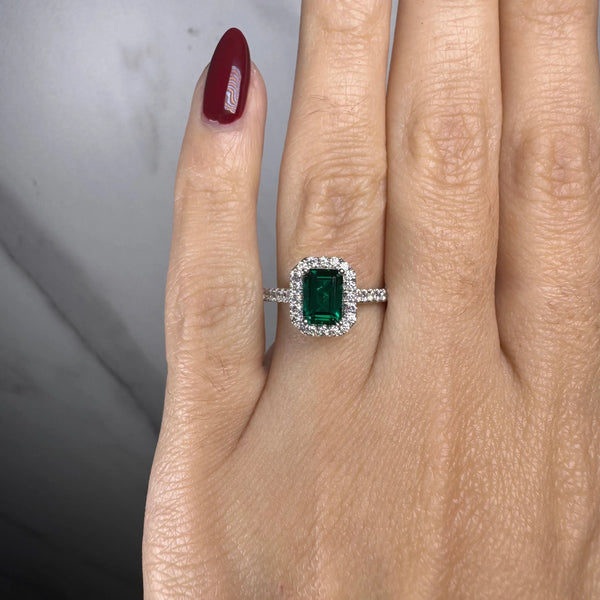 "Curena" Emerald Cut Halo and Diamond Shoulder Engagement Ring HAEC05E HEERA DIAMONDS