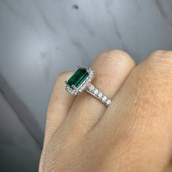 "Curena" Emerald Cut Halo and Diamond Shoulder Engagement Ring HAEC05E HEERA DIAMONDS