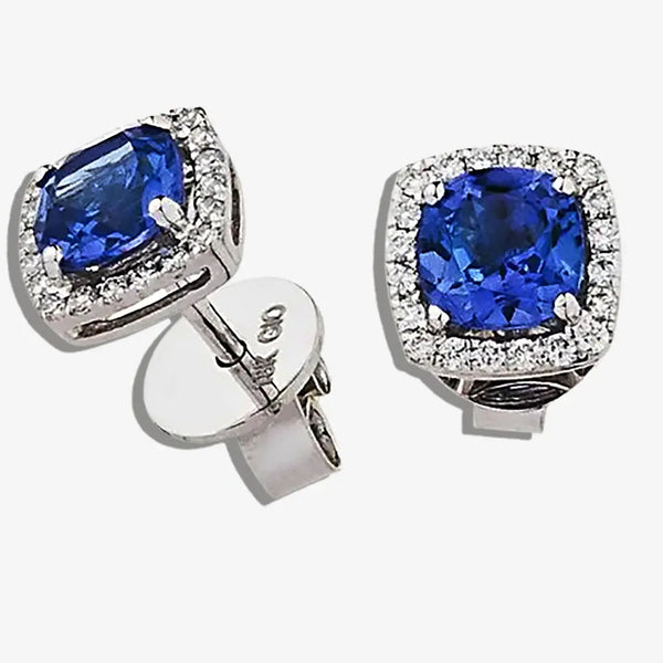 Cushion Cut Tanzanite with Diamond Halo Studs HEERA DIAMONDS