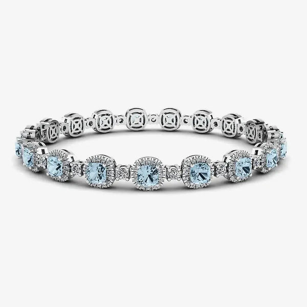 Cushion Shape 8.5 Carat Aquamarine Featuring Diamond Halo Bracelet BRHACCA HEERA DIAMONDS