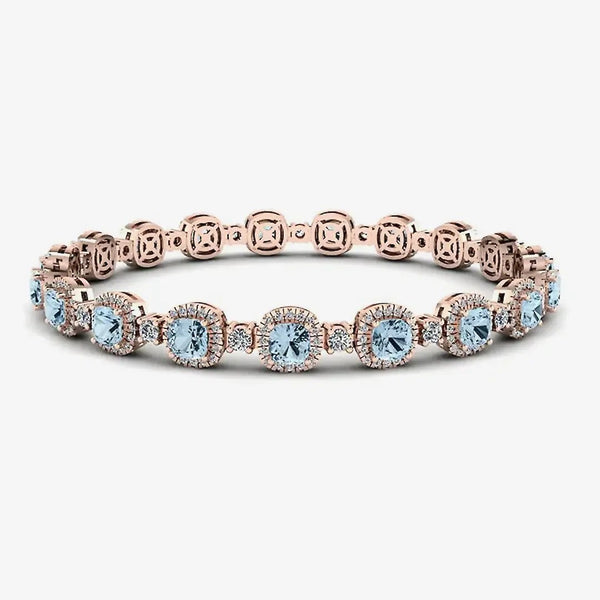 Cushion Shape 8.5 Carat Aquamarine Featuring Diamond Halo Bracelet BRHACCA HEERA DIAMONDS