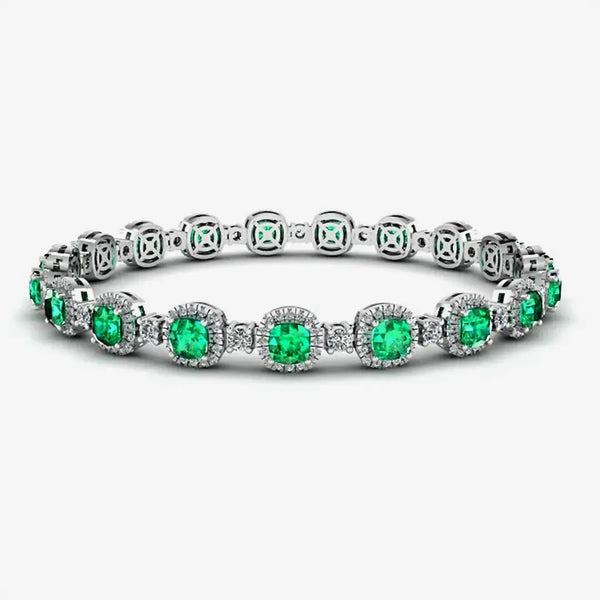 Cushion Shape 8.5 Carat Emerald Featuring Diamond Halo Bracelet BRHACCE HEERA DIAMONDS