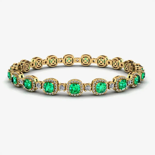Cushion Shape 8.5 Carat Emerald Featuring Diamond Halo Bracelet BRHACCE HEERA DIAMONDS