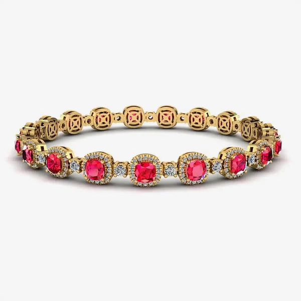 Cushion Shape 8.5 Carat Ruby Featuring Diamond Halo Bracelet BRHACCR HEERA DIAMONDS