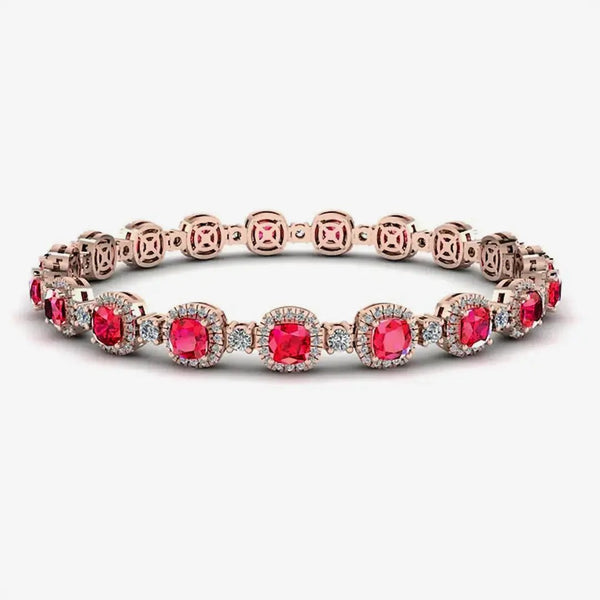 Cushion Shape 8.5 Carat Ruby Featuring Diamond Halo Bracelet BRHACCR HEERA DIAMONDS