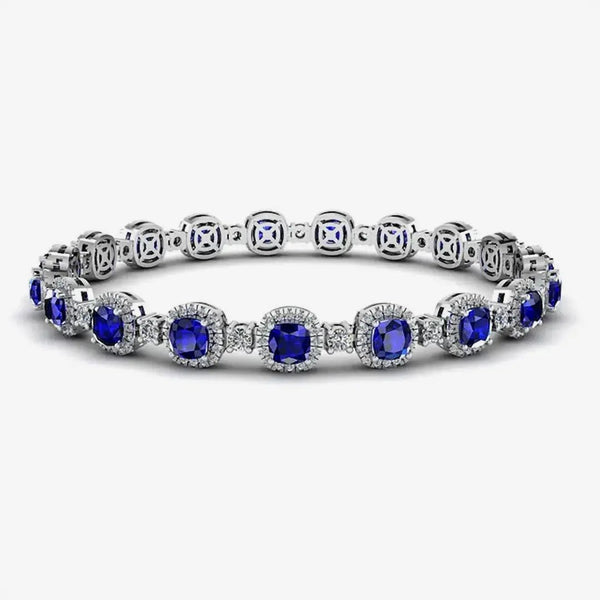 Cushion Shape 8.5 Carat Sapphire Featuring Diamond Halo Bracelet BRHACCS HEERA DIAMONDS