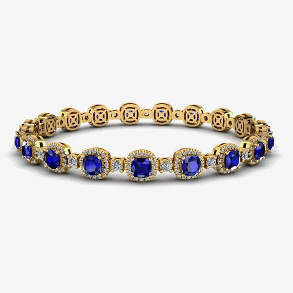 Cushion Shape 8.5 Carat Sapphire Featuring Diamond Halo Bracelet BRHACCS HEERA DIAMONDS