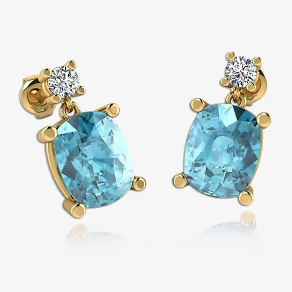 Cushion Shape Aquamarine Natural Diamond Drop Earrings EDCCA HEERA GOLD