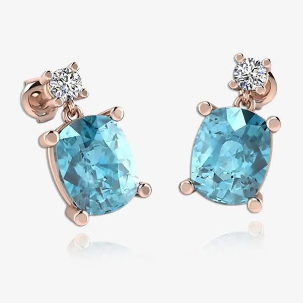 Cushion Shape Aquamarine Natural Diamond Drop Earrings EDCCA HEERA GOLD