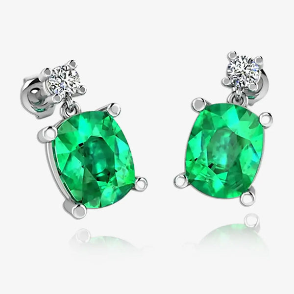 Cushion Shape Emerald Natural Diamond Drop Earrings EDCCE HEERA GOLD