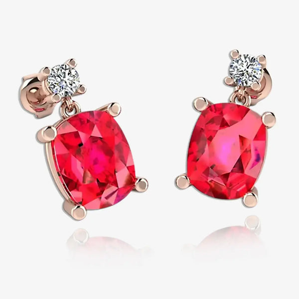 Cushion Shape Ruby Lab Grown Diamond Drop Earrings EDCCR HEERA GOLD