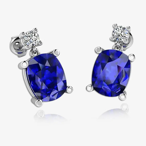 Cushion Shape Sapphire Natural Diamond Drop Earrings EDCCS HEERA GOLD