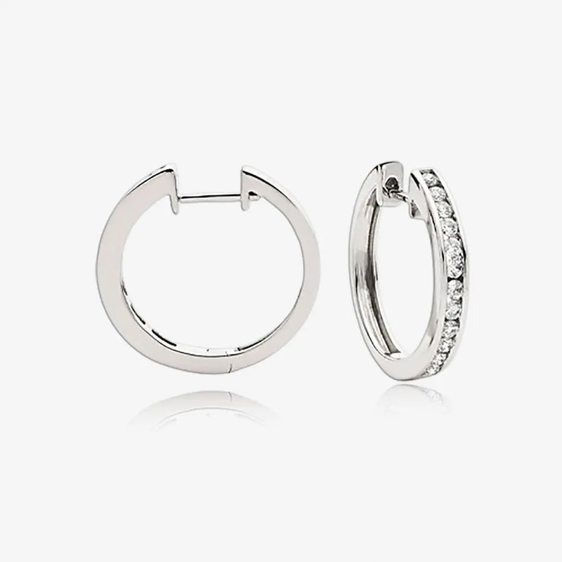DIAMOND CHANNEL SETTING HOOP EARRINGS IN 18K WHITE GOLD HEERA DIAMONDS