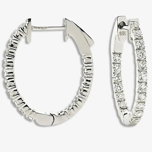 DIAMOND CLAW SETTING HOOP EARRINGS IN 18K WHITE GOLD HEERA DIAMONDS