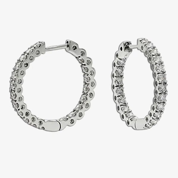 DIAMOND CLAW SETTING HOOP EARRINGS IN 18K WHITE GOLD HEERA DIAMONDS