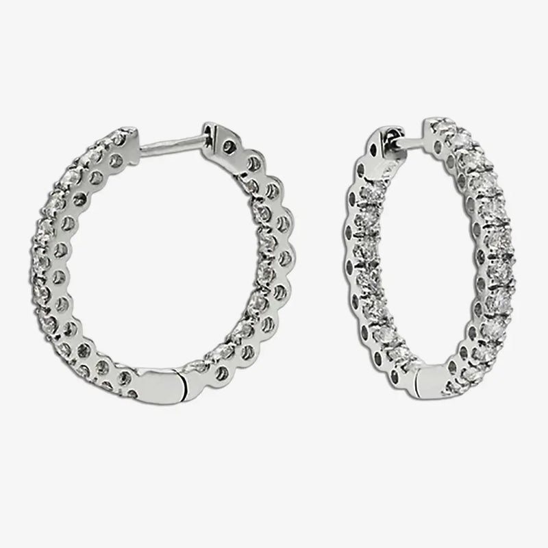DIAMOND CLAW SETTING HOOP EARRINGS IN 18K WHITE GOLD HEERA DIAMONDS