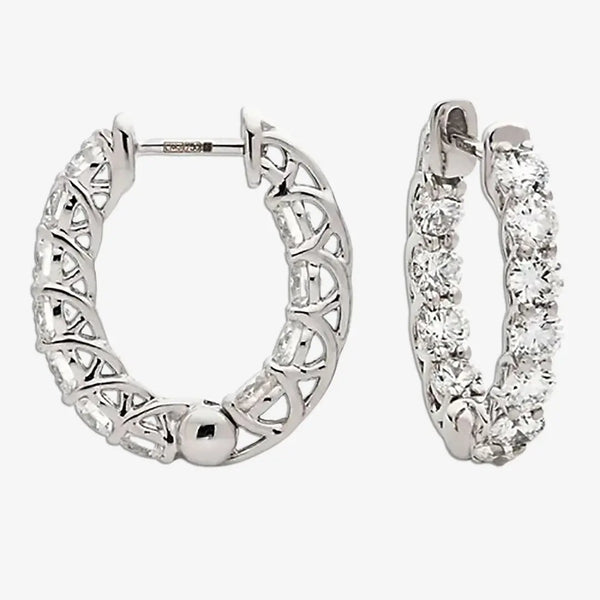 DIAMOND CLAW SETTING HOOP EARRINGS IN 18K WHITE GOLD HEERA DIAMONDS