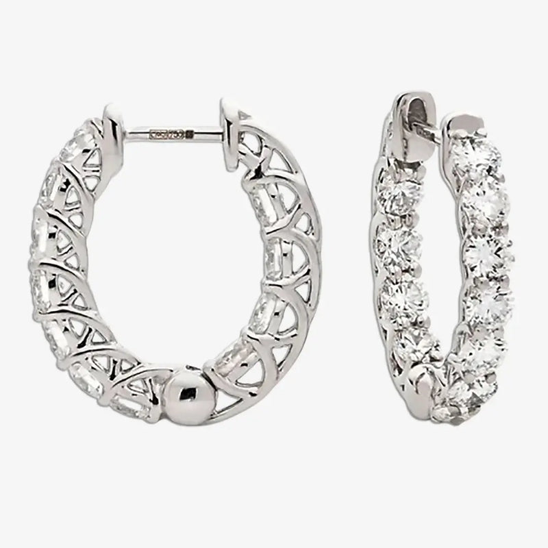 DIAMOND CLAW SETTING HOOP EARRINGS IN 18K WHITE GOLD HEERA DIAMONDS
