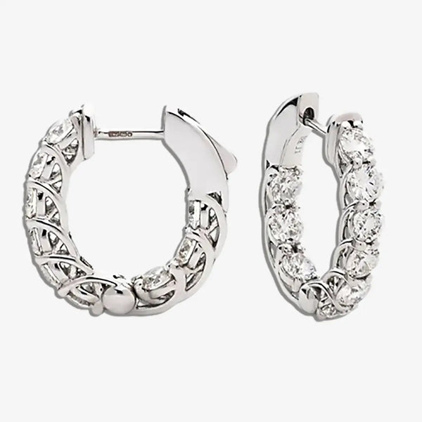 DIAMOND CLAW SETTING HOOP EARRINGS IN 18K WHITE GOLD HEERA DIAMONDS