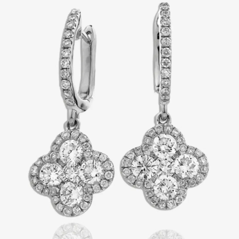 DIAMOND CLUSTER AND HALO DROP EARRINGS IN 18K WHITE GOLD HEERA DIAMONDS