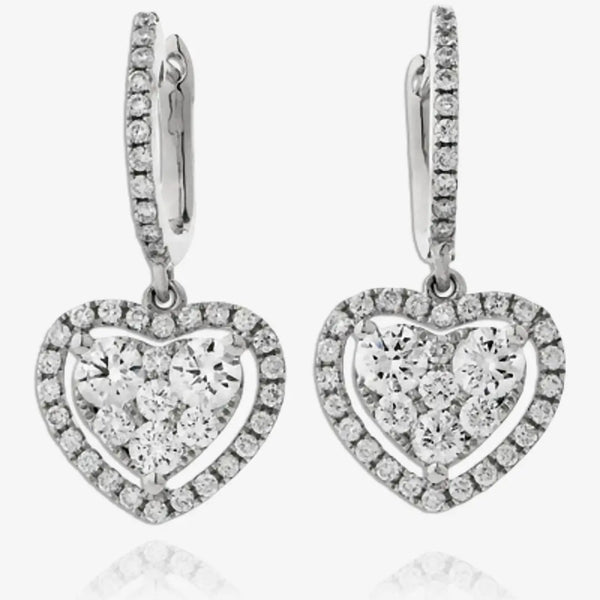 DIAMOND CLUSTER AND HALO DROP EARRINGS IN 18K WHITE GOLD HEERA DIAMONDS