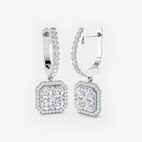 DIAMOND CLUSTER AND HALO DROP EARRINGS