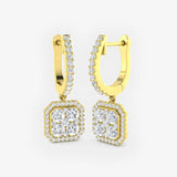 DIAMOND CLUSTER AND HALO DROP EARRINGS