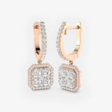 DIAMOND CLUSTER AND HALO DROP EARRINGS
