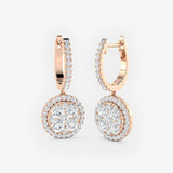 DIAMOND CLUSTER AND HALO DROP EARRINGS