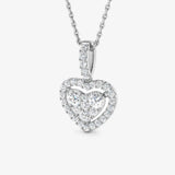 DIAMOND CLUSTER AND HALO HEART PENDANT WITH CHAIN