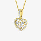 DIAMOND CLUSTER AND HALO HEART PENDANT WITH CHAIN