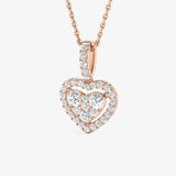 DIAMOND CLUSTER AND HALO HEART PENDANT WITH CHAIN