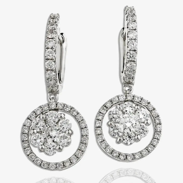 DIAMOND CLUSTER AND HALO HOOP DROP EARRING IN 18K WHITE GOLD HEERA DIAMONDS