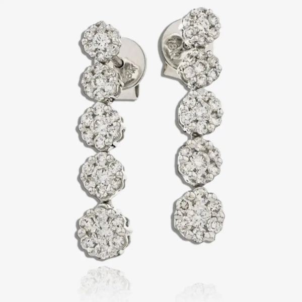 DIAMOND CLUSTER DROP EARRING IN 18K WHITE GOLD HEERA DIAMONDS