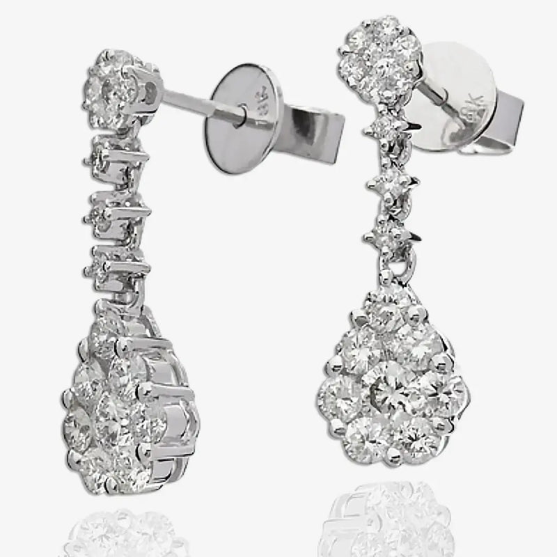 DIAMOND CLUSTER DROP EARRINGS IN 18K WHITE GOLD HEERA DIAMONDS