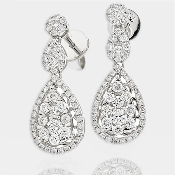 DIAMOND CLUSTER DROP EARRINGS IN 18K WHITE GOLD HEERA DIAMONDS