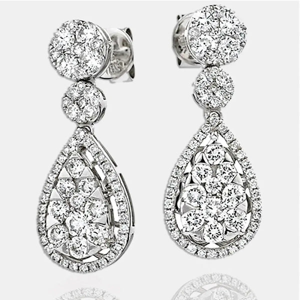 DIAMOND CLUSTER DROP EARRINGS IN 18K WHITE GOLD HEERA DIAMONDS