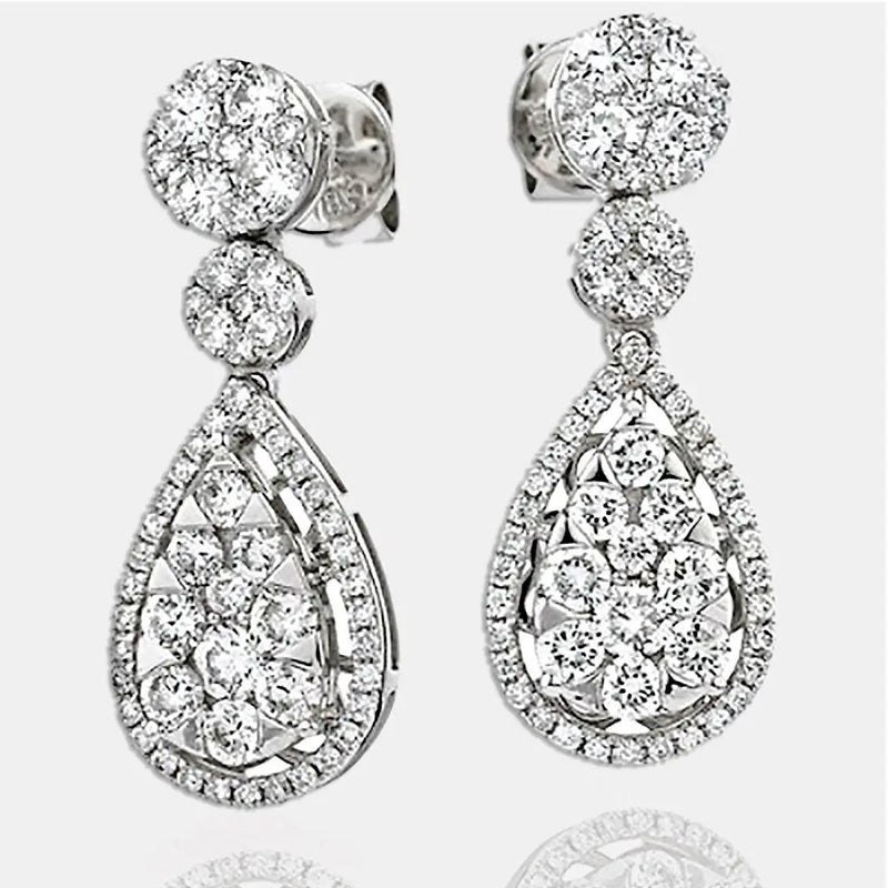 DIAMOND CLUSTER DROP EARRINGS IN 18K WHITE GOLD HEERA DIAMONDS