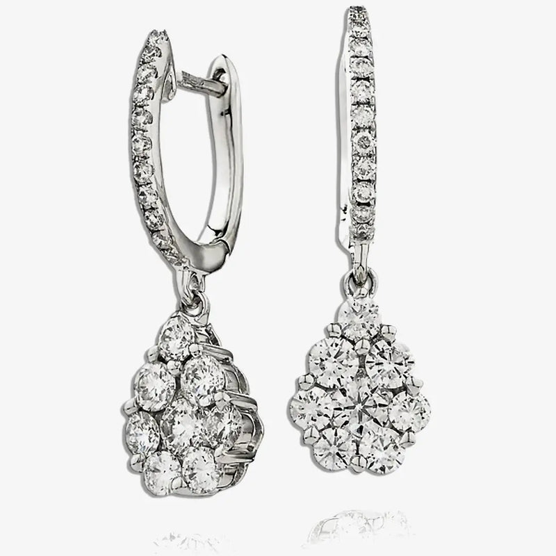 DIAMOND CLUSTER FANCY DROP EARRINGS IN 18K WHITE GOLD HEERA DIAMONDS