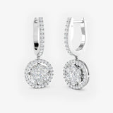DIAMOND CLUSTER HALO DROP HOOP EARRING
