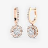 DIAMOND CLUSTER HALO DROP HOOP EARRING