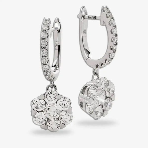 DIAMOND CLUSTER HOOP DROP EARRINGS IN 18K WHITE GOLD HEERA DIAMONDS