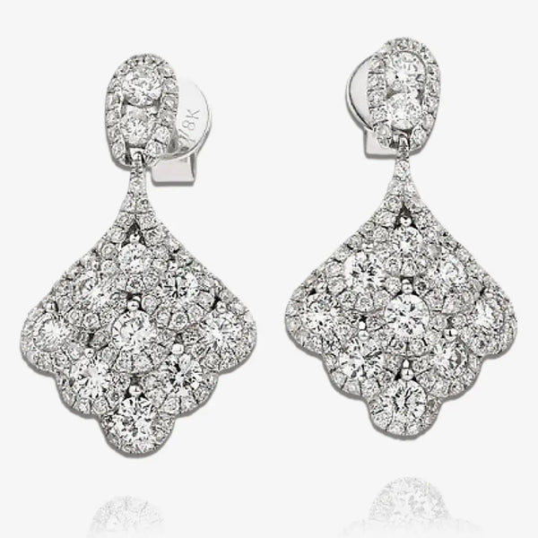 DIAMOND CLUSTER PEACOCK DROP EARRINGS IN 18K WHITE GOLD HEERA DIAMONDS
