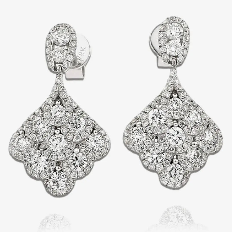 DIAMOND CLUSTER PEACOCK DROP EARRINGS IN 18K WHITE GOLD HEERA DIAMONDS
