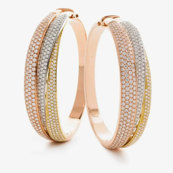 DIAMOND FIZED PAVE SETTING TRIPLE BAND BANGLE IN 18K THREE COLOUR GOLD HEERA DIAMONDS
