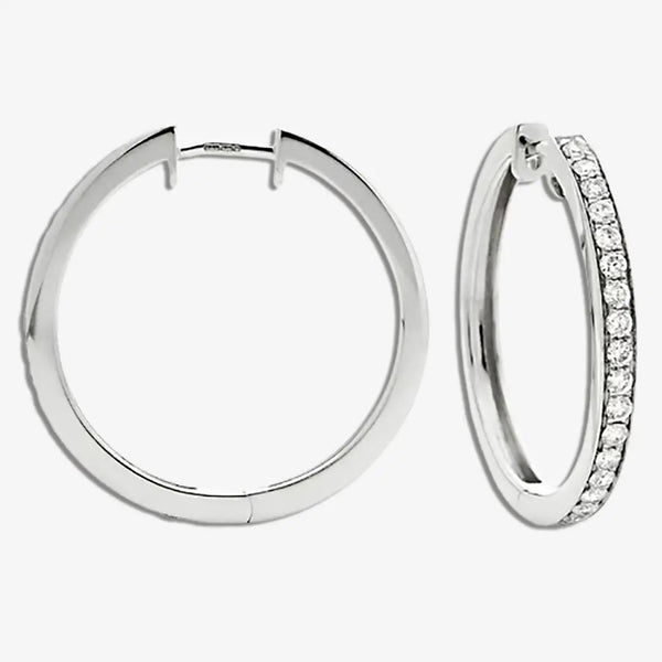 DIAMOND GRAIN SETTING HOOP EARRINGS IN 18K WHITE GOLD HEERA DIAMONDS
