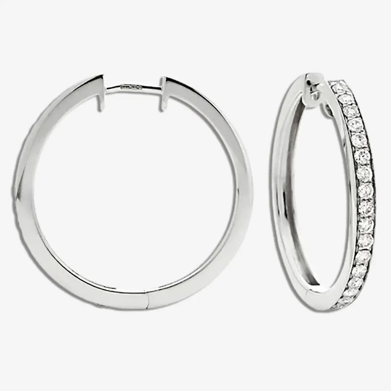 DIAMOND GRAIN SETTING HOOP EARRINGS IN 18K WHITE GOLD HEERA DIAMONDS