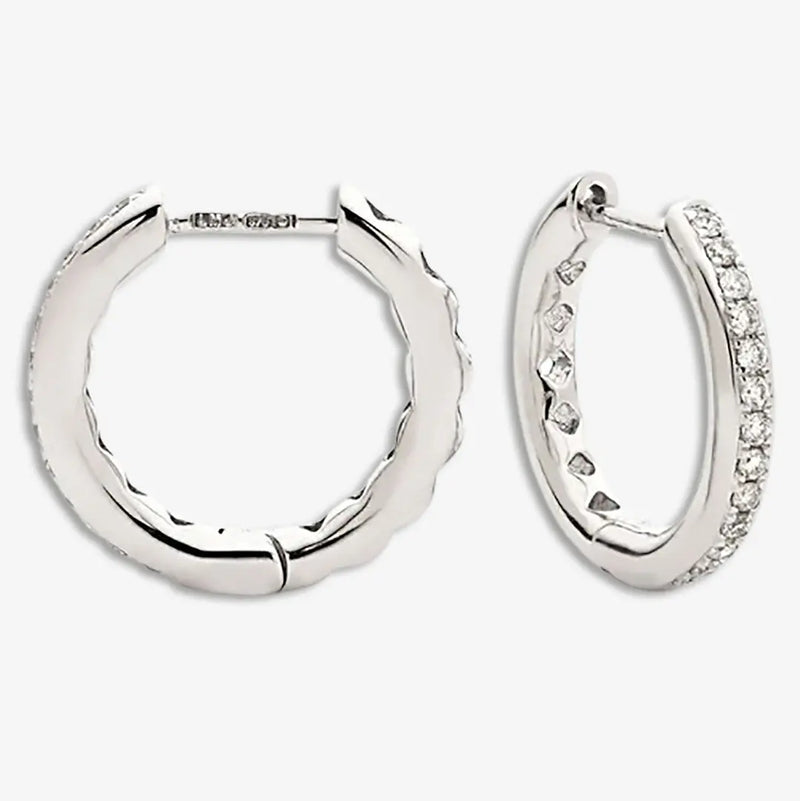 DIAMOND GRAIN SETTING HOOPS IN 18K WHITE GOLD HEERA DIAMONDS