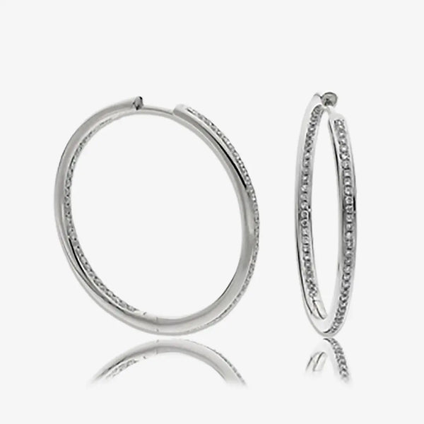 DIAMOND GRAIN SETTING HOOPS IN 18K WHITE GOLD HEERA DIAMONDS