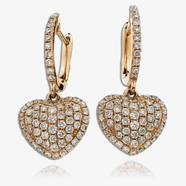 DIAMOND HEART SHAPE AND PAVE SETTING DROP EARRINGS IN 18K ROSE GOLD HEERA DIAMONDS